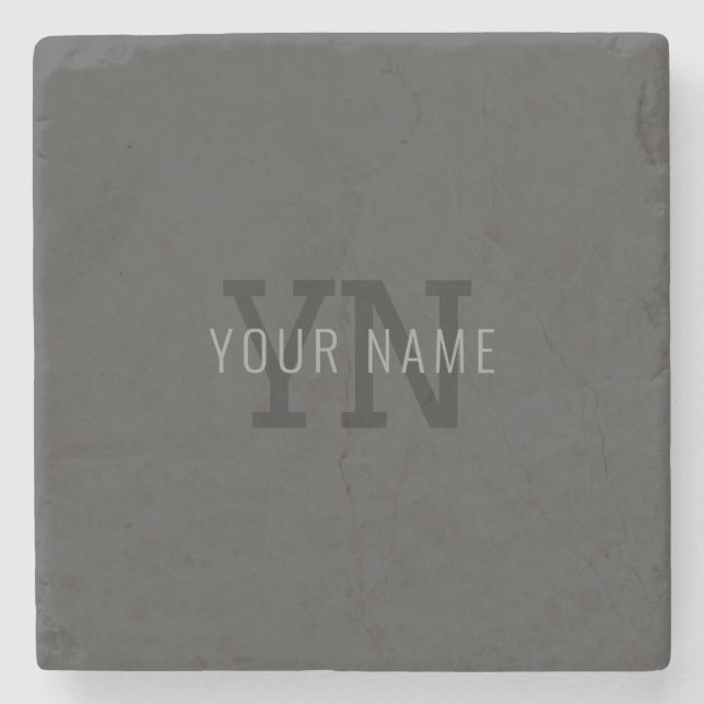 Modern Dark Grey Monogrammed Name (or other text) Stone Coaster (Front)
