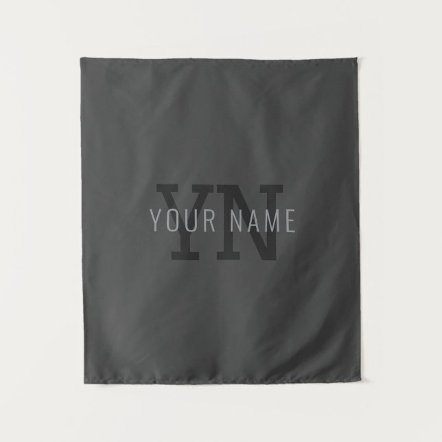 Modern Dark Grey Monogrammed Name (or other text) Tapestry (Front)