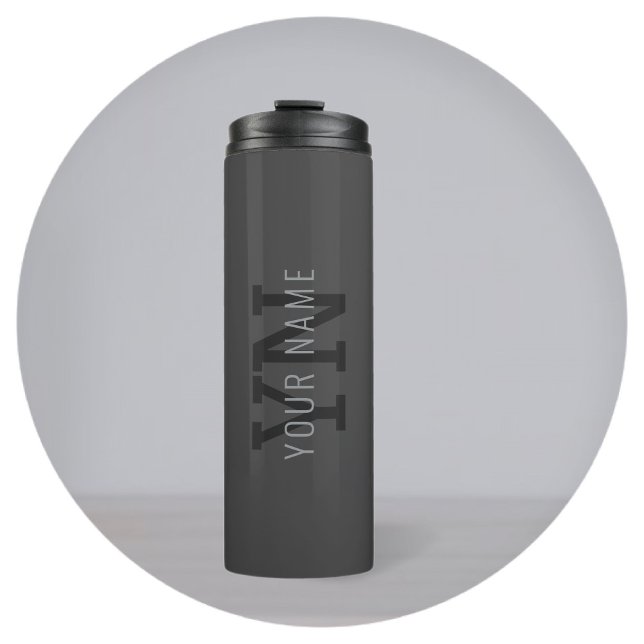 Modern Dark Grey Monogrammed Name (or other text) Thermal Tumbler (Creator Uploaded)