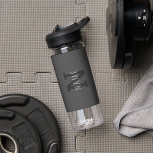 Modern Dark Grey Monogrammed Name (or other text) Water Bottle