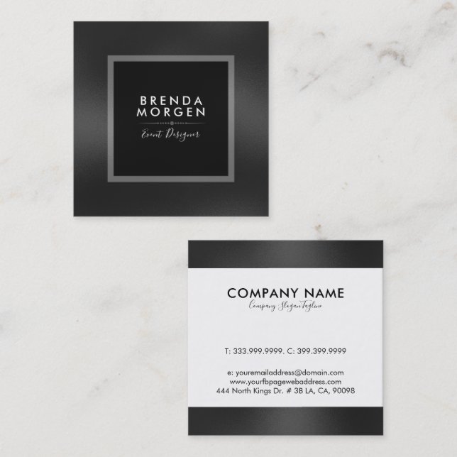 Modern Dark-Grey Slick Background Square Business Card (Front/Back)