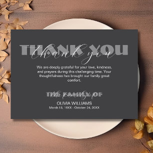 Modern Dark Grey Traditional Funeral Thank You Card