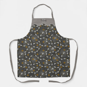 Modern Dark Grey & Yellow Bees Pattern Gardening Apron