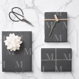 Modern Dark Light Grey Minimalist Monogram Wrapping Paper Sheet