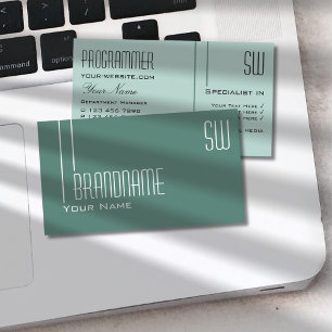 Modern Dark Light Teal with Initials Professional Business Card