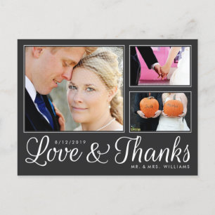 Modern Dark Love Thanks Wedding 3 Photo Postcard