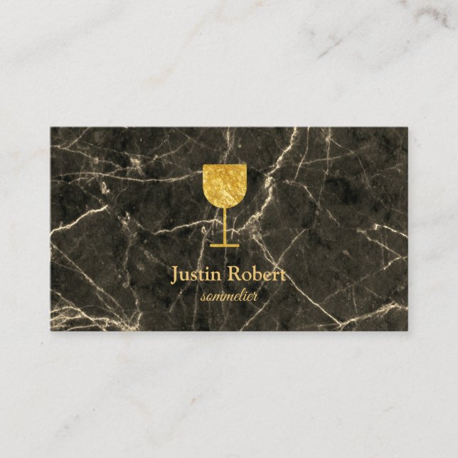 Modern Dark Marble Wine Bartender Sommelier Business Card (Front)