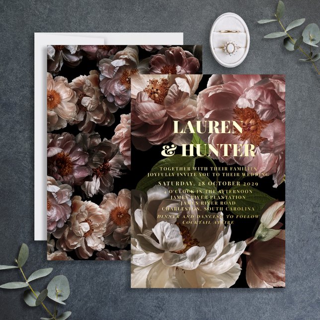 Modern Dark Moody Pink Botanical Wedding Gold (Creator Uploaded)