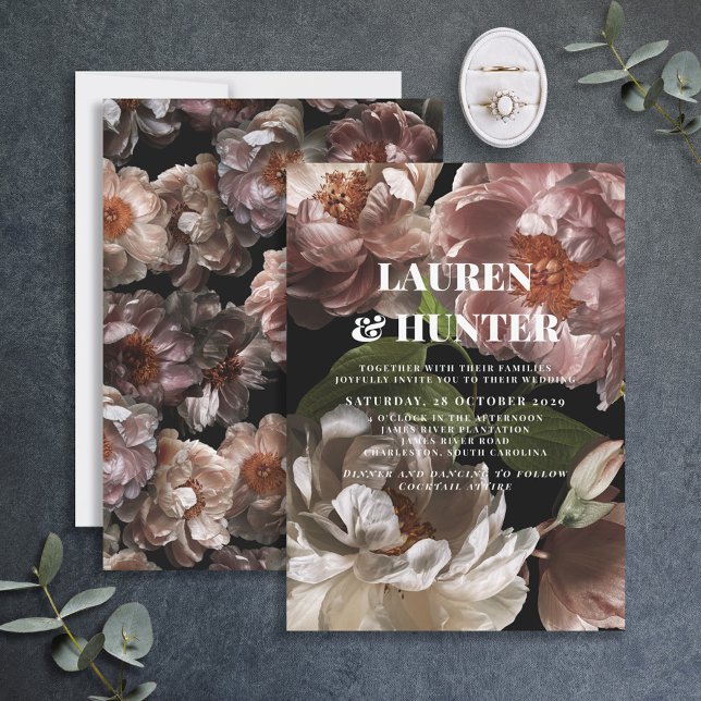 Modern Dark Moody Pink Floral Botanical Wedding In Invitation (Creator Uploaded)