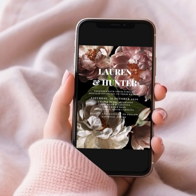Modern Dark Moody Pink Floral Botanical Wedding In Invitation (Creator Uploaded)