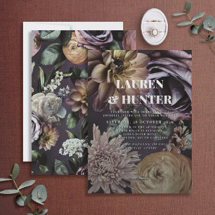 Modern Dark Moody Purple Floral Botanical Wedding  Invitation