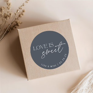 Modern Dark Navy Blue Love is Sweet Wedding Favour Classic Round Sticker