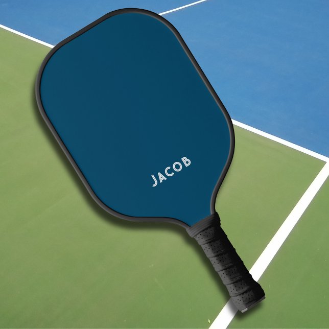 Modern Dark Navy Blue Monogram Name Pickleball Paddle (Creator Uploaded)