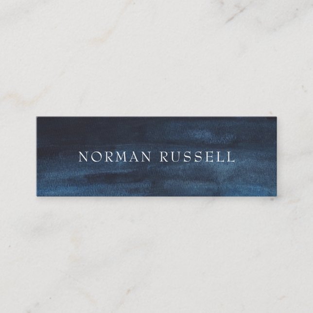 Modern Dark Navy Blue Watercolor Wash Mini Business Card (Front)