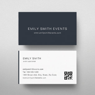 Modern Dark Navy Colour Block QR code Business Card