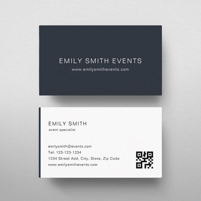 Modern Dark Navy Colour Block QR code Business Card (Creator Uploaded)