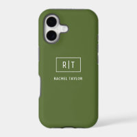 Modern Dark Olive Green Monogram