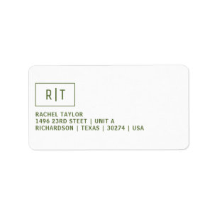 Modern Dark Olive Green Monogram Return Address Label