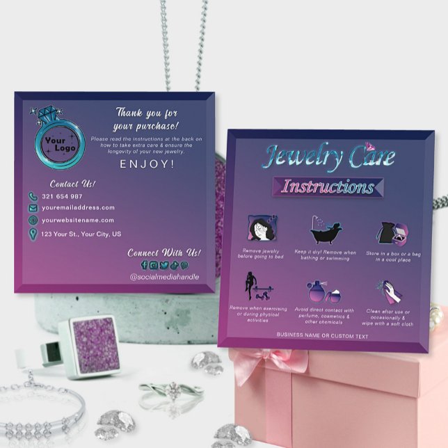 Modern Dark Pink Blue Gradient Jewellery Care Guid Enclosure Card (Creator Uploaded)