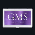 Modern Dark Purple Brushed Metal 3 Monogram Script Business Card Holder<br><div class="desc">Modern Elegant Dark Purple Brushed Metal Monogram Script Business Card Case</div>