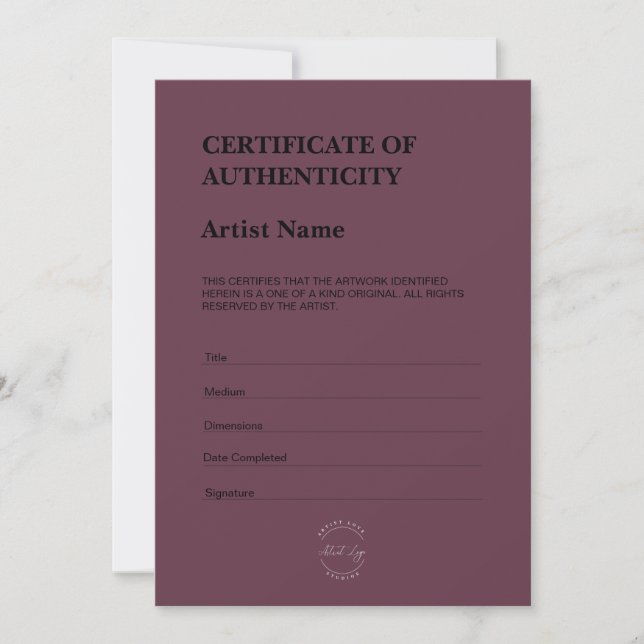 Modern Dark Purple Certificate of Authenticity Thank You Card (Front)