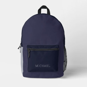 Modern Dark Purple Color Block Custom Name Printed Backpack