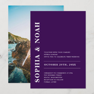 Modern Dark Purple Elegant Simple Wedding Photo Invitation