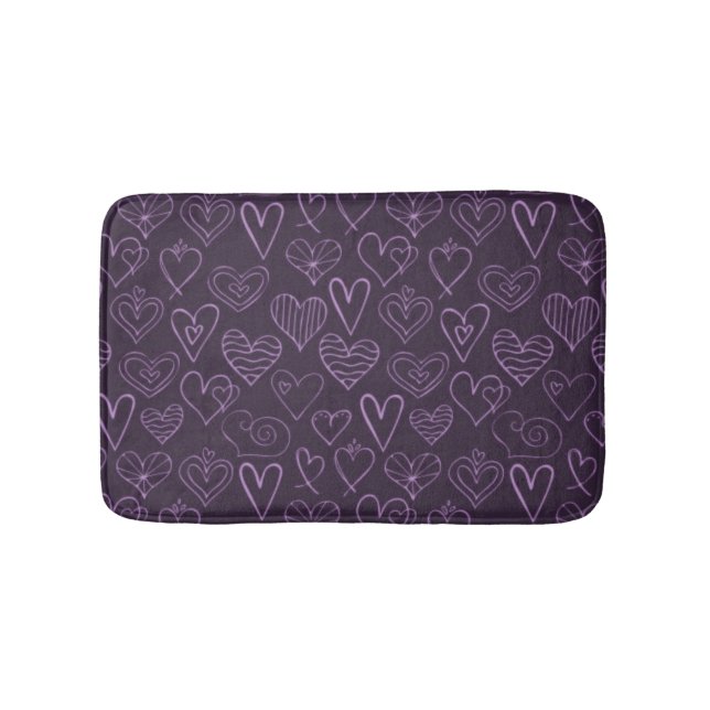 Modern Dark Purple Hearts Pattern Bath Mat (Front)