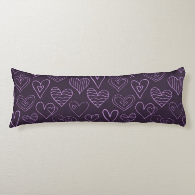 Modern Dark Purple Hearts Pattern Body Cushion (Front)