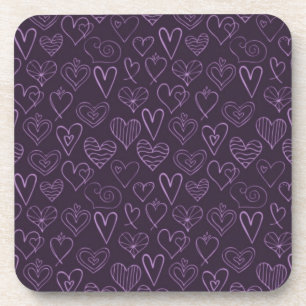 Modern Dark Purple Hearts Pattern Coaster