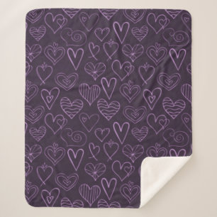 Modern Dark Purple Hearts Pattern Sherpa Blanket