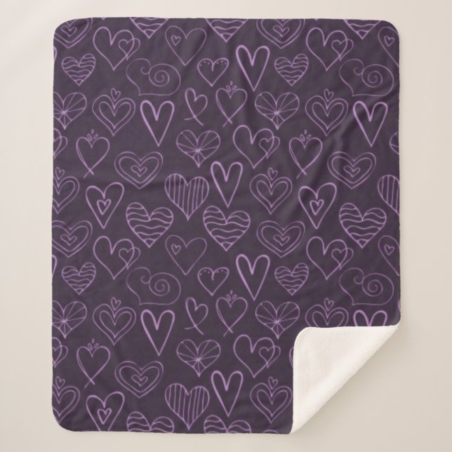Modern Dark Purple Hearts Pattern Sherpa Blanket (Front)