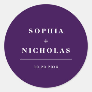 Modern Dark Purple Minimal Elegant Wedding Classic Round Sticker