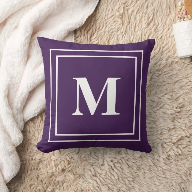 Modern Dark Purple Monogram Throw Pillow (Blanket)