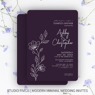 Modern Dark Purple Outline Wedding Shower Invitation