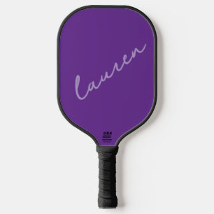 Modern Dark Purple Pink Script Name  Pickleball Paddle