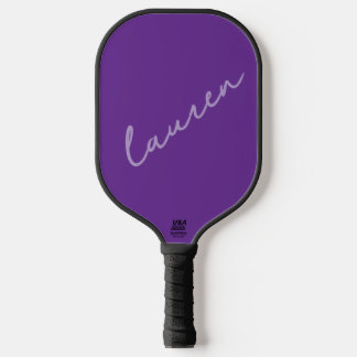 Modern Dark Purple Pink Script Name Pickleball Paddle