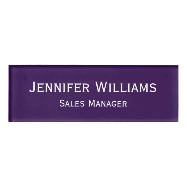 Modern Dark Purple Professional Executive Magnetic Name Tag (Front)