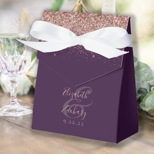 Modern Dark Purple Rose Gold Glitter Wedding Favour Box (Creator Uploaded)