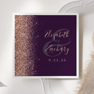 Modern Dark Purple Rose Gold Glitter Wedding Napkin