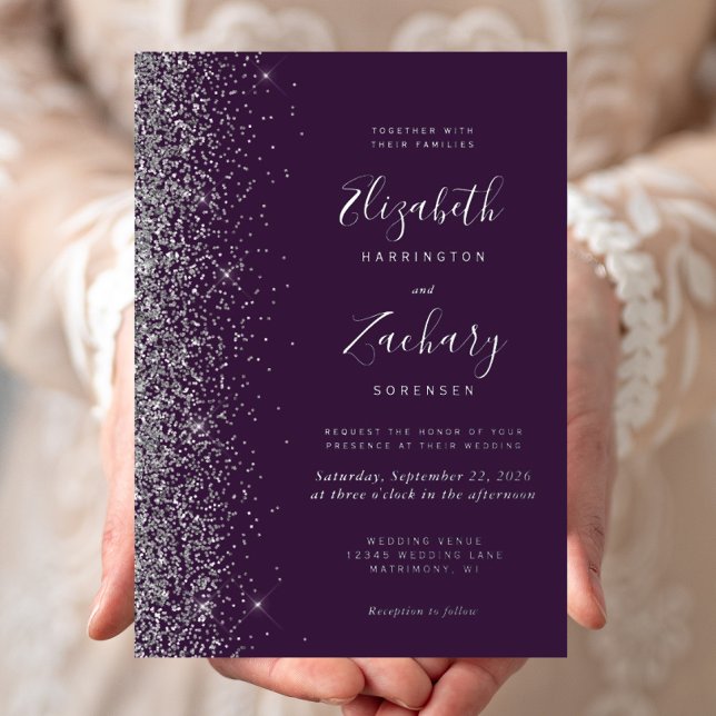 Modern Dark Purple Silver Glitter Edge Wedding (Creator Uploaded)