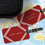 Modern Dark Red and Geometric White Borders Luggage Tag<br><div class="desc">Travel in style with this modern dark red luggage tag featuring a geometric shape with white borders. Personalise this tag with your information and for more options such as to change the font and it's size click the "Customise it" button. *Please note that the Zazzle Watermark that appears in the...</div>