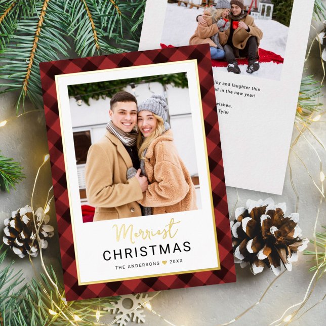 Modern Dark Red Buffalo Plaid Christmas Photo (Creator Uploaded)