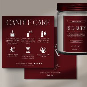 Modern Dark Red Candle Care Card