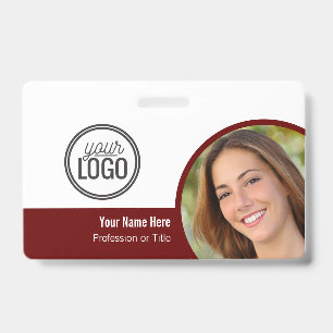 Modern Dark Red Colour Block Photo Name Tag ID Badge