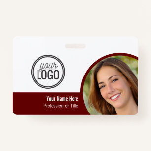Modern Dark Red Colour Block Photo Name Tag ID Badge