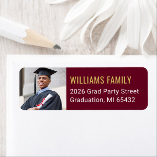 Modern Dark Red Graduation Photo Return Address