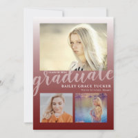 Modern Dark Red Ombre Graduate 3-photo Graduation