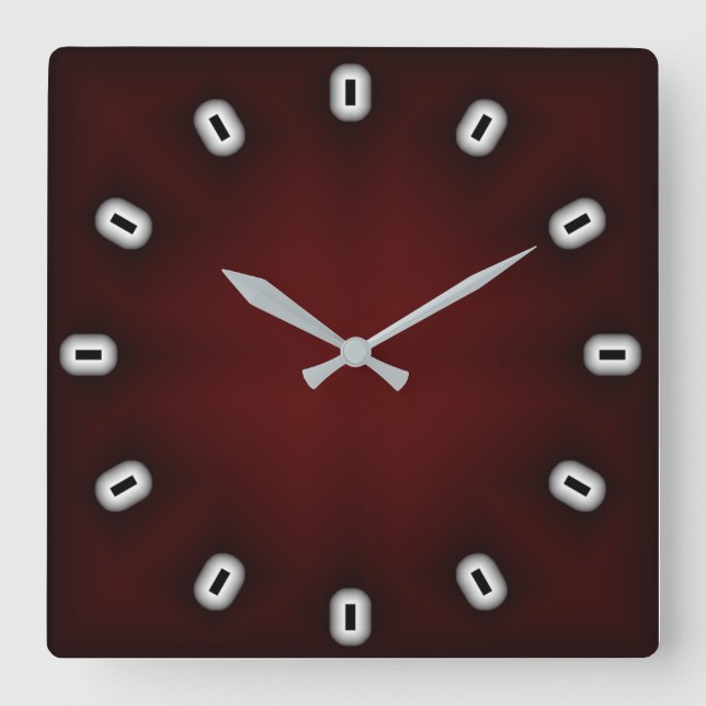 Modern dark red square wall clock (Front)