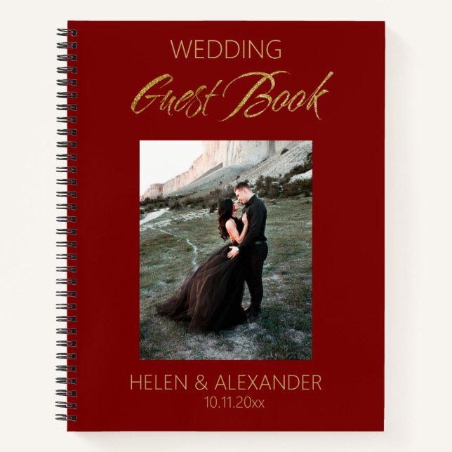 Modern Dark Red Wedding Guest Book (Front)